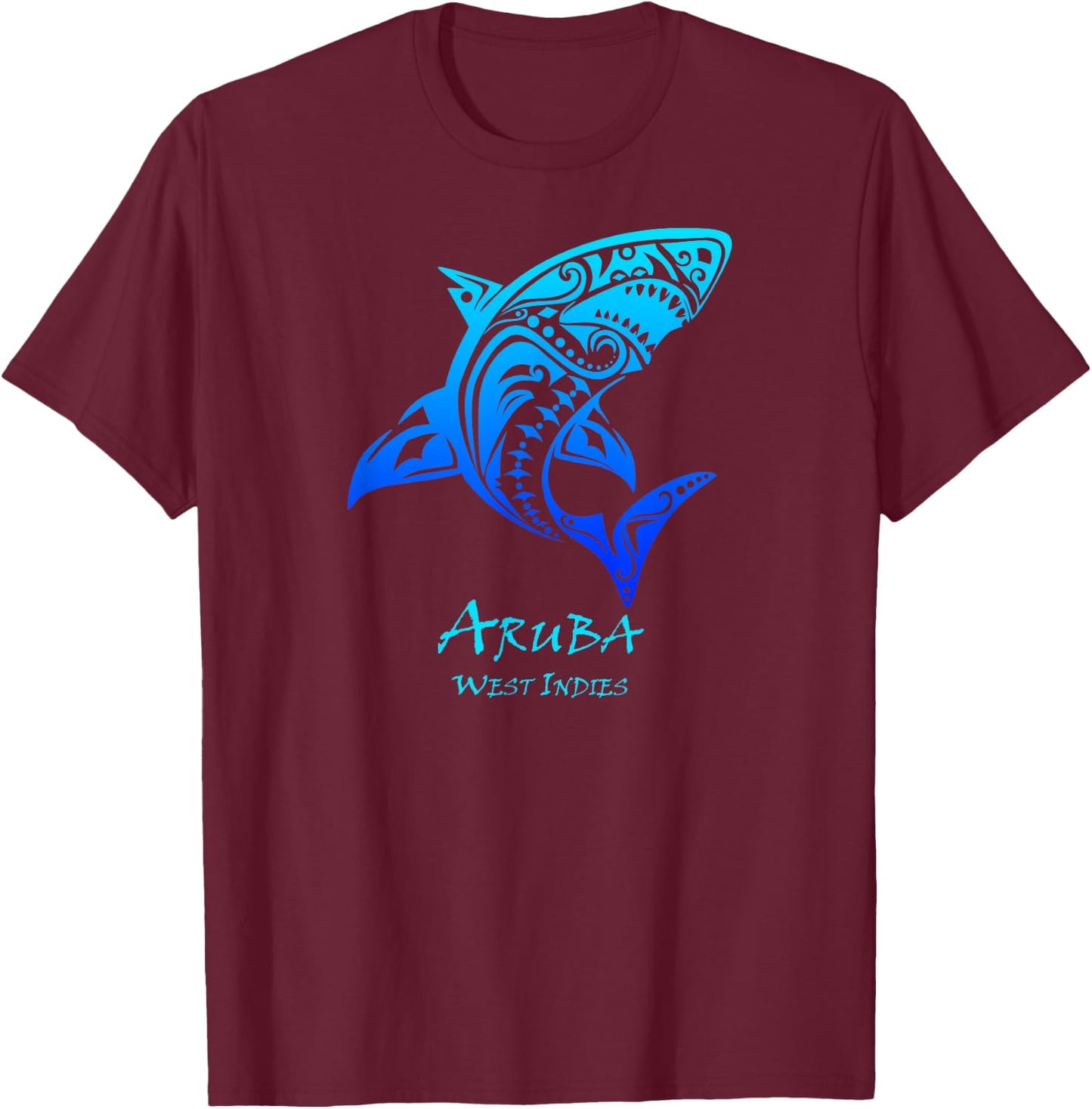 Aruba, West Indies Vintage Retro Tribal Shark Vacation T-Shirt - T-Shirt | Maroon