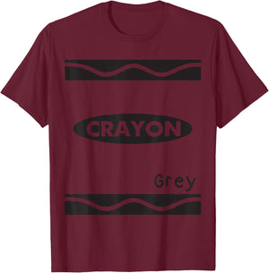 Grey-Crayon Graphic Halloween Costume Group Team Matching T-Shirt - T-Shirt | Maroon