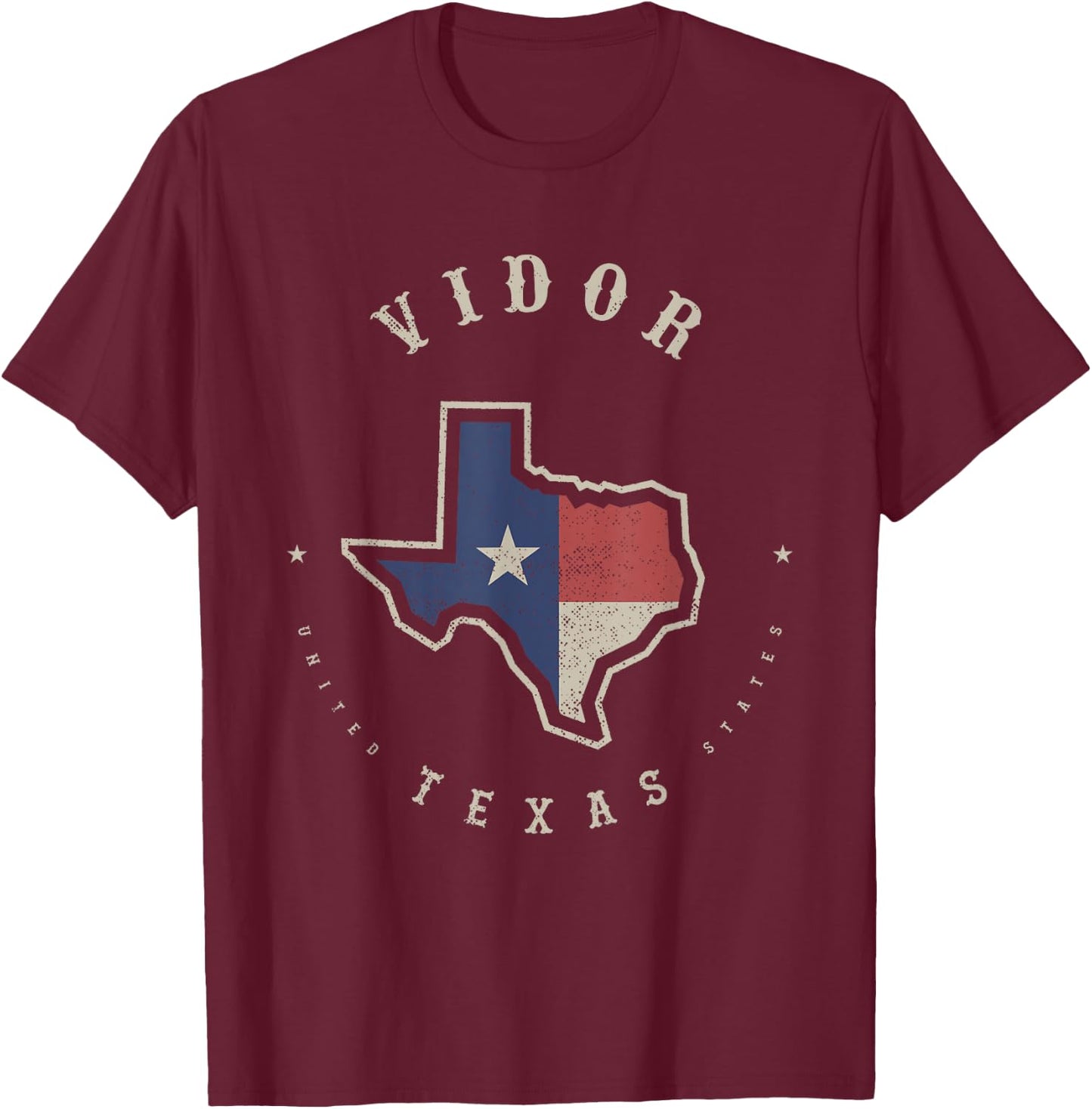 Vintage Vidor Texas State Flag Map Souvenir Gift T-Shirt - T-Shirt | Maroon