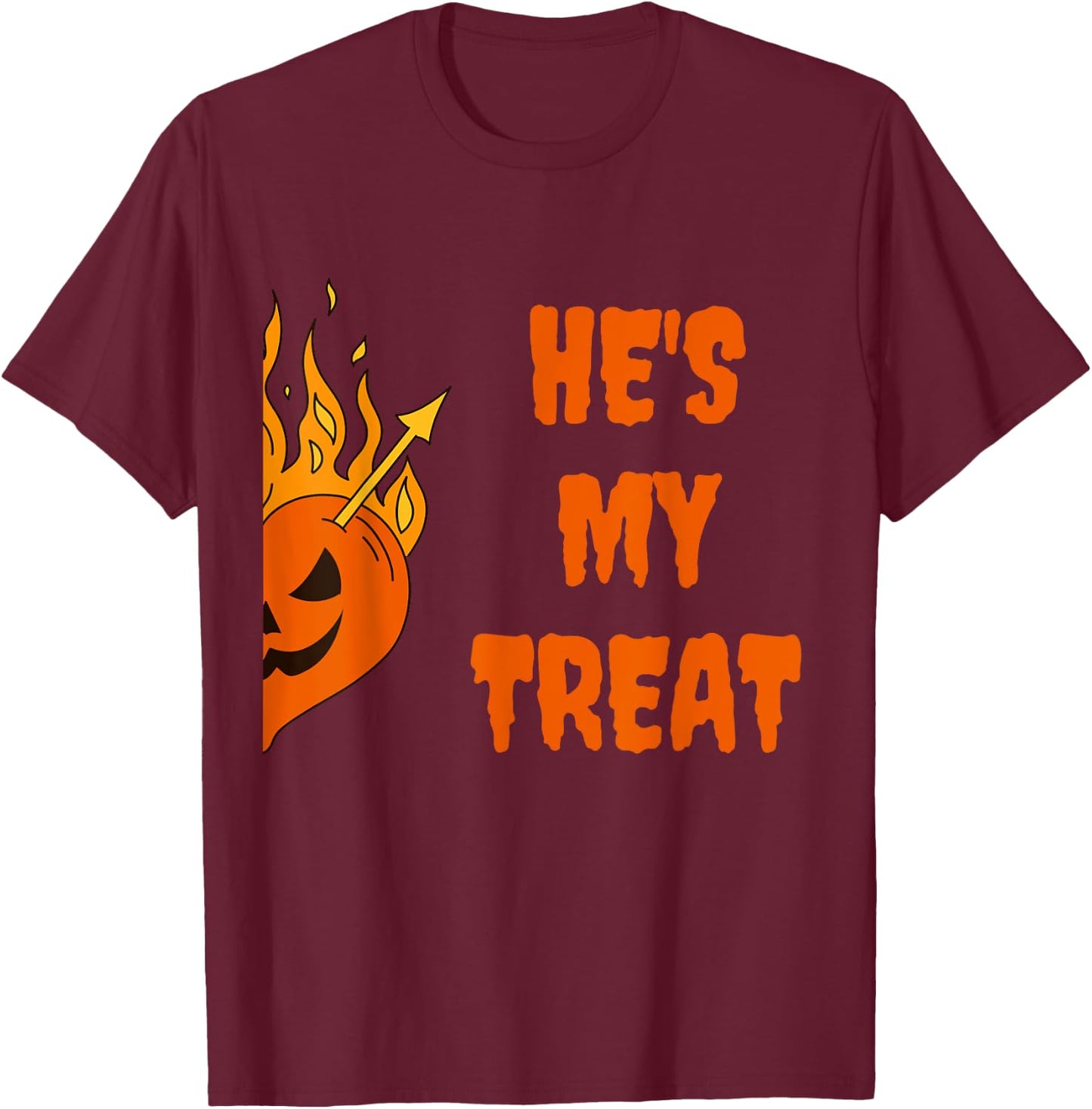 He's My Treat She's My Trick Halloween Matching Set Couples T-Shirt - T-Shirt | Maroon