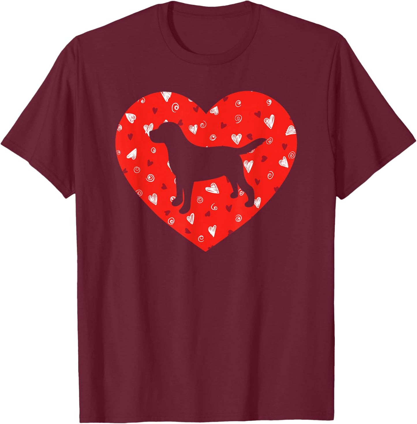 Black Yellow Chocolate Lab Heart Valentine's Day Labrador T-Shirt - T-Shirt | Maroon