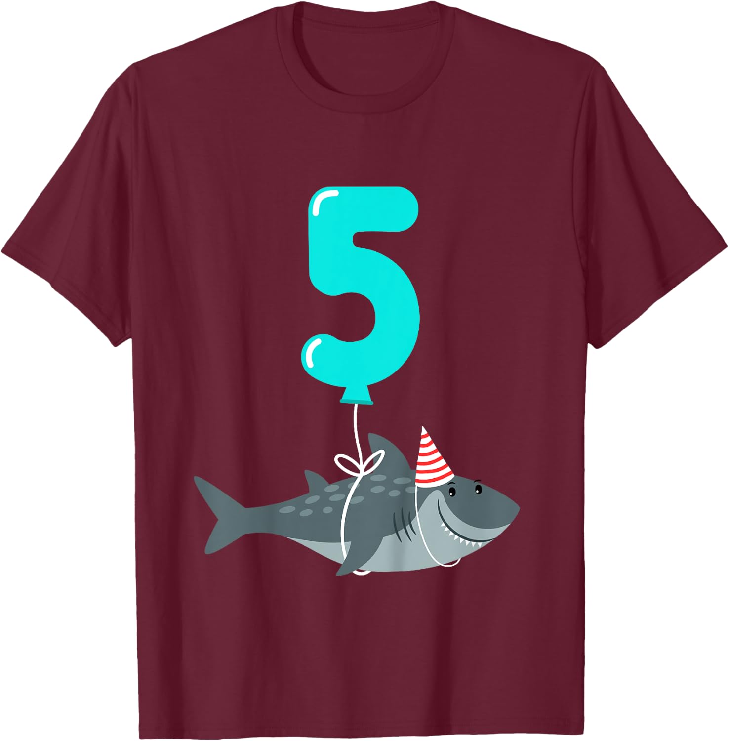 5th Birthday Shark Shirt | Cute 5 Year Old Shark Gift Shirt T-Shirt - T-Shirt | Maroon