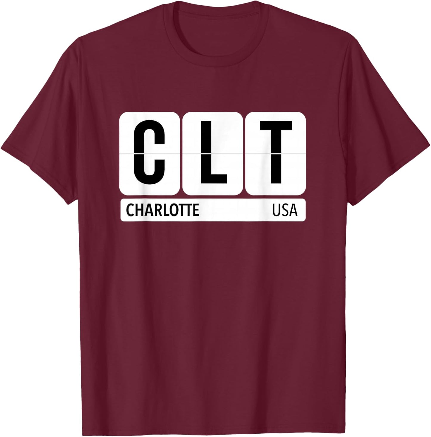 CLT Charlotte NC USA Travel Souvenir Black Text T-Shirt - T-Shirt | Maroon