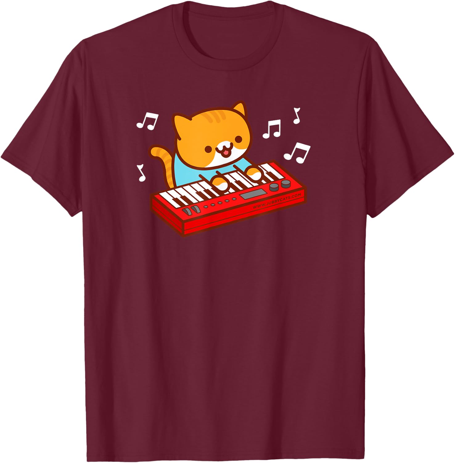Funny Cat Playing Keyboard T-Shirt - T-Shirt | Maroon