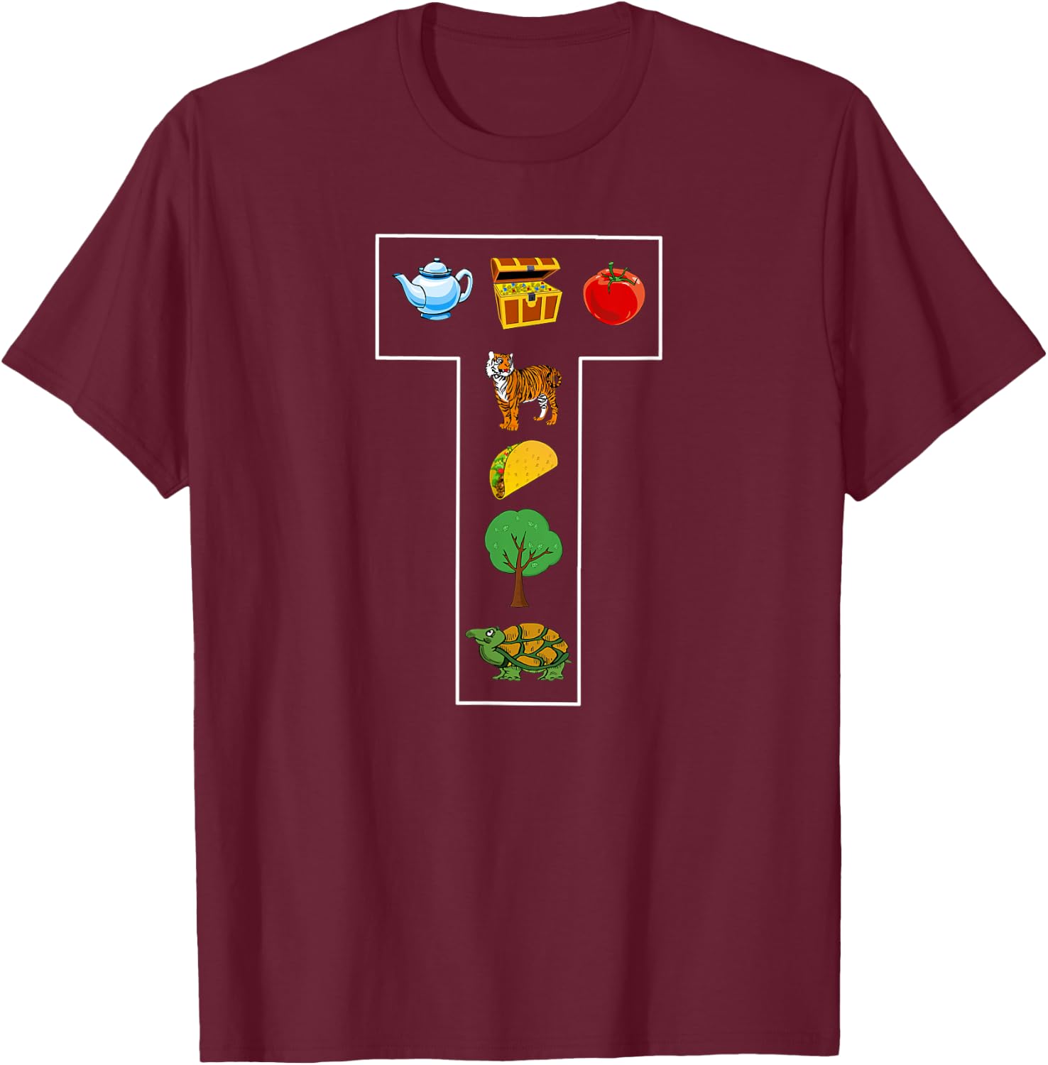 Alphabet Letter T Phonics Objects That Start With T Shirt T-Shirt - T-Shirt | Maroon