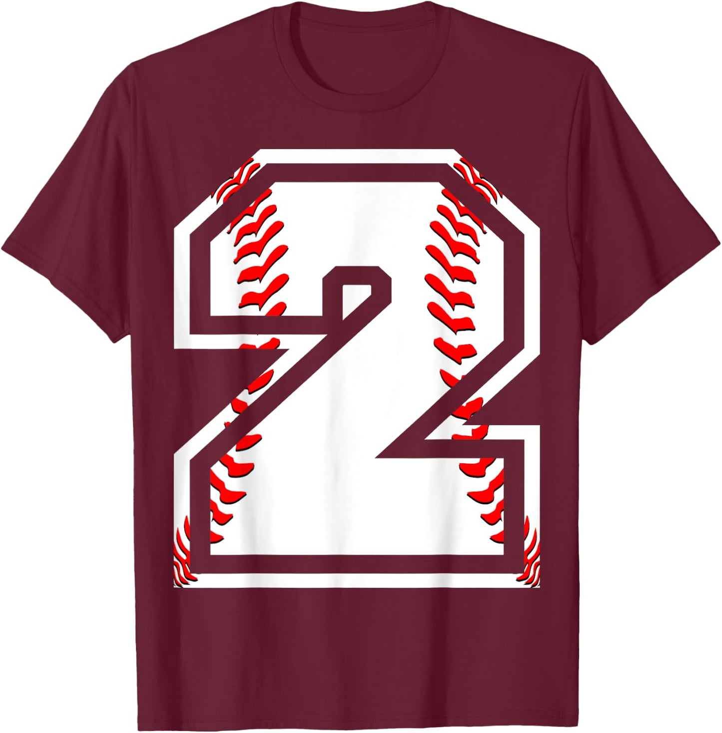 Kids 2nd Birthday Sports Gift - Number 2 Baseball Theme Gift T-Shirt - T-Shirt | Maroon