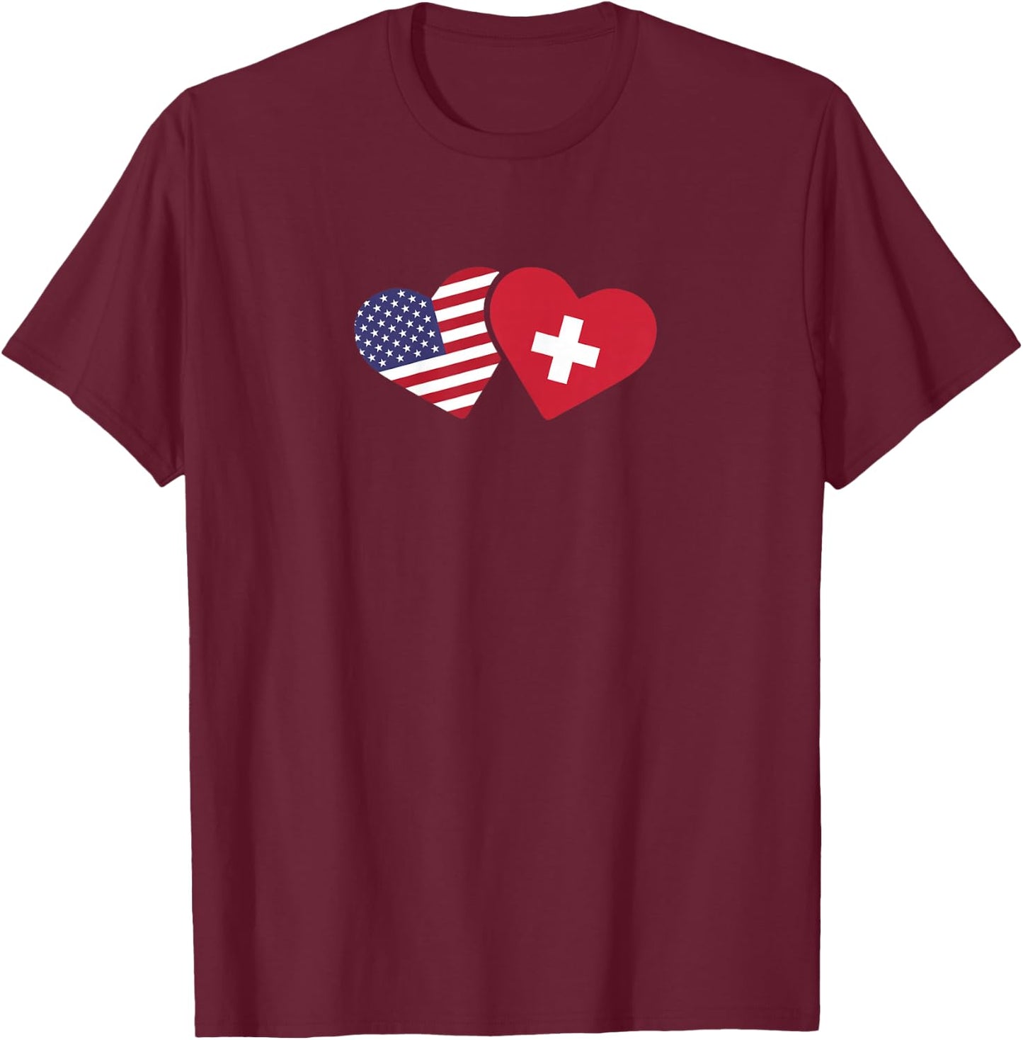 Switzerland USA Flag T Shirt Heart Swiss American Love T-Shirt - T-Shirt | Maroon