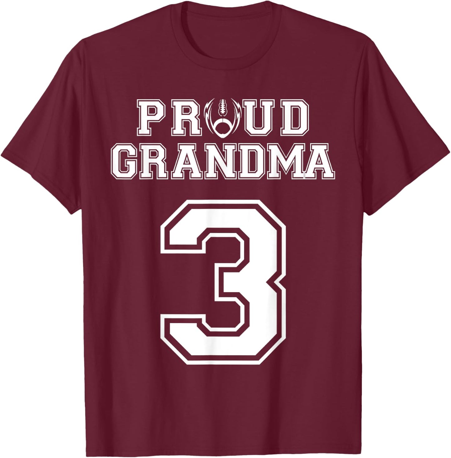Custom Proud Football Grandma Number 3 Personalized Women T-Shirt - T-Shirt | Maroon