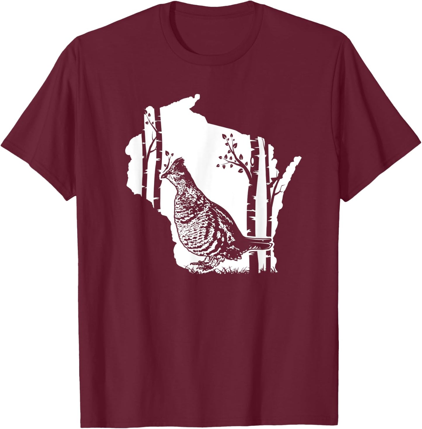 Hunting Partridge Grouse- Wisconsin map Bird Hunter T-Shirt - T-Shirt | Maroon
