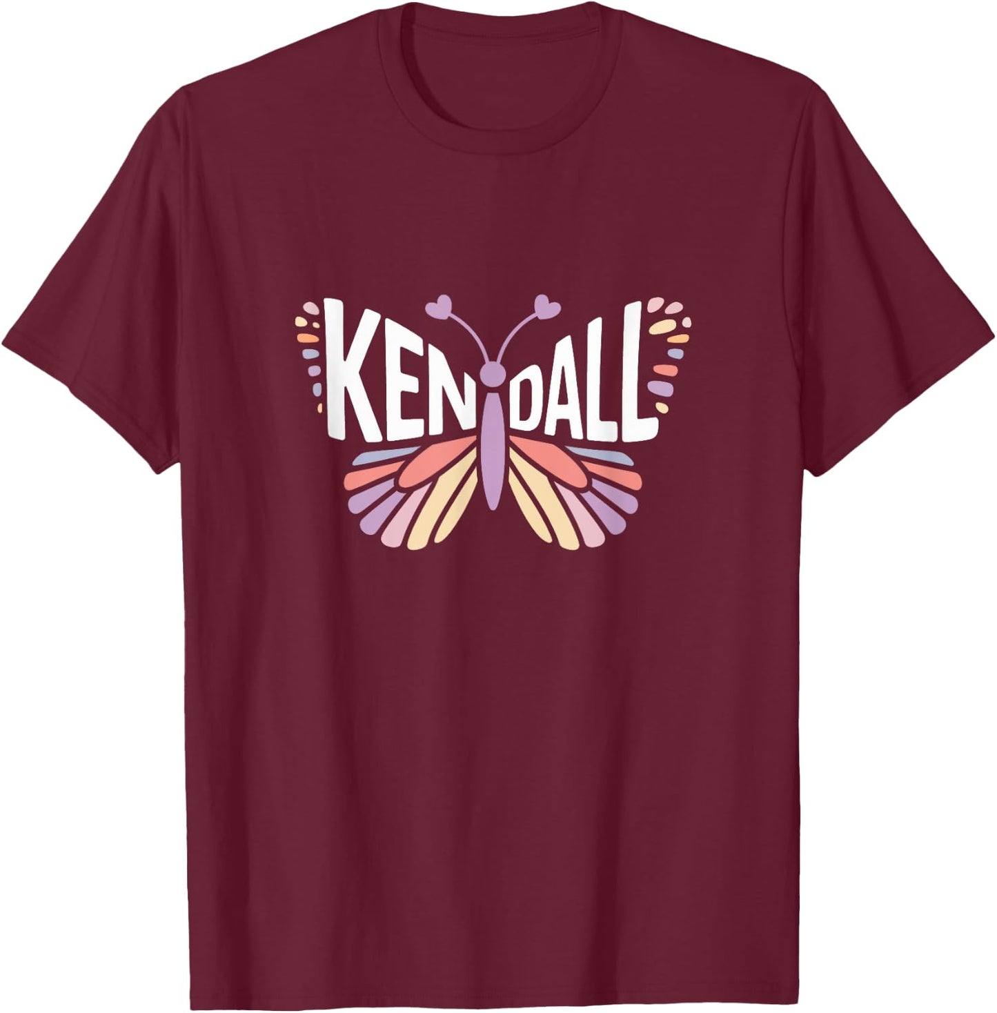 Kendall Butterfly - Personalized Cute Name Word Art T-Shirt - T-Shirt | Maroon