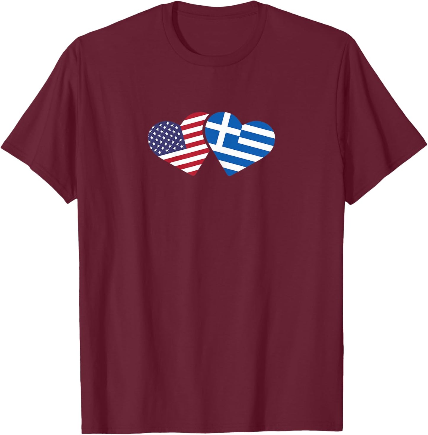 Greece USA Flag T Shirt Heart Greek American Love T-Shirt - T-Shirt | Maroon