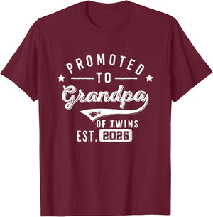 Promoted To Grandpa Of Twins Est 2026 Baby Announcement Dad T-Shirt - T-Shirt | Maroon