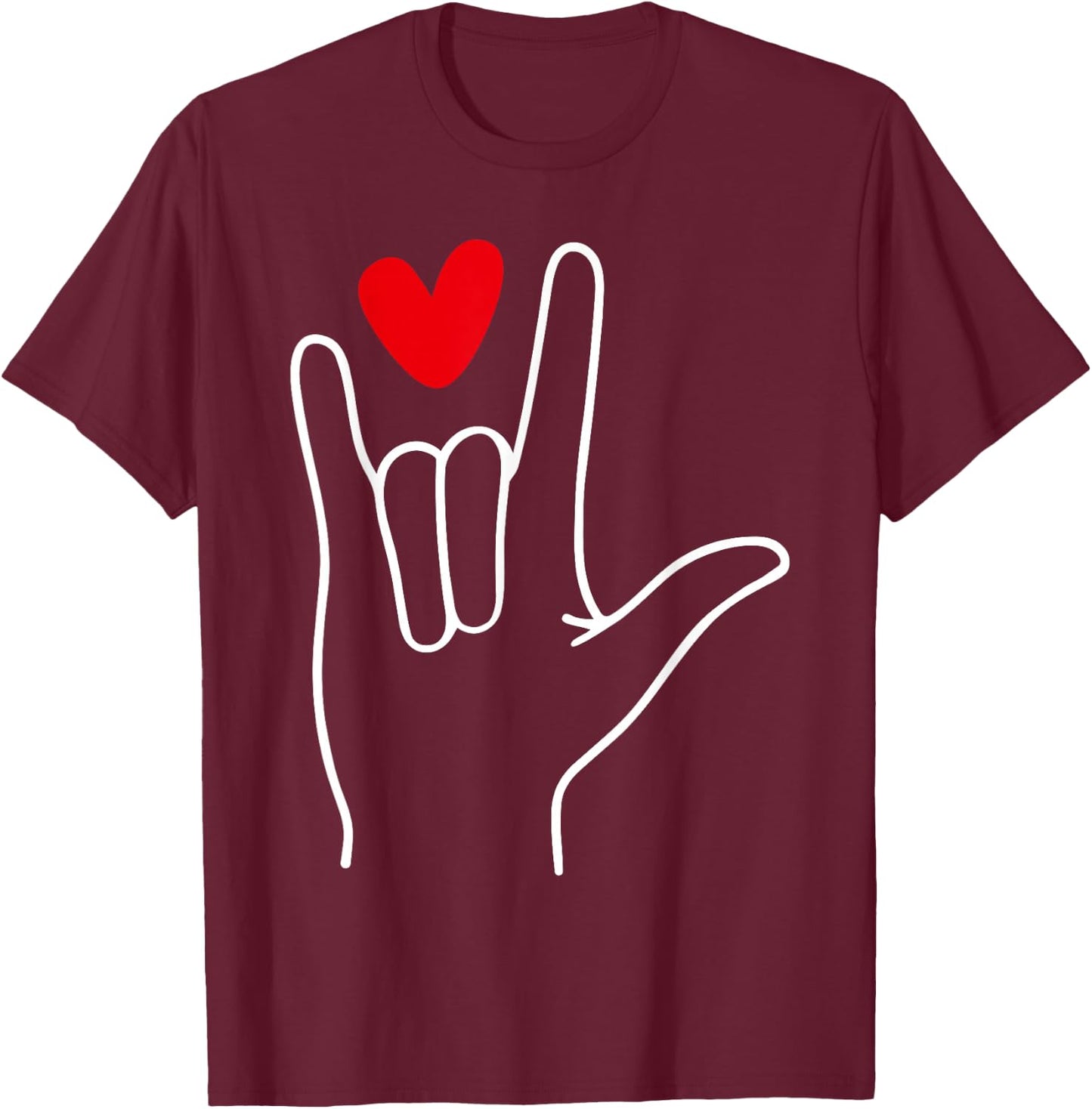I Love You Sign Language Cute Happy Valentine’s Day T-Shirt - T-Shirt | Maroon