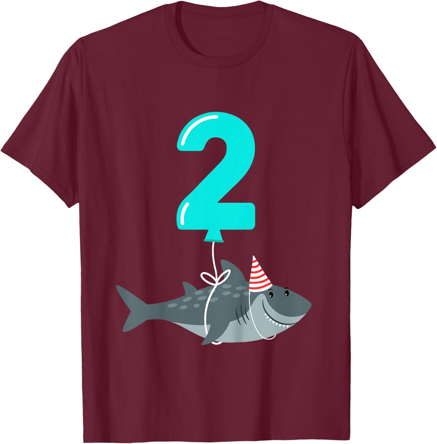 Kids 2nd Birthday Shark Shirt | Cute 2 Year Old Shark Gift Shirt T-Shirt - T-Shirt | Maroon