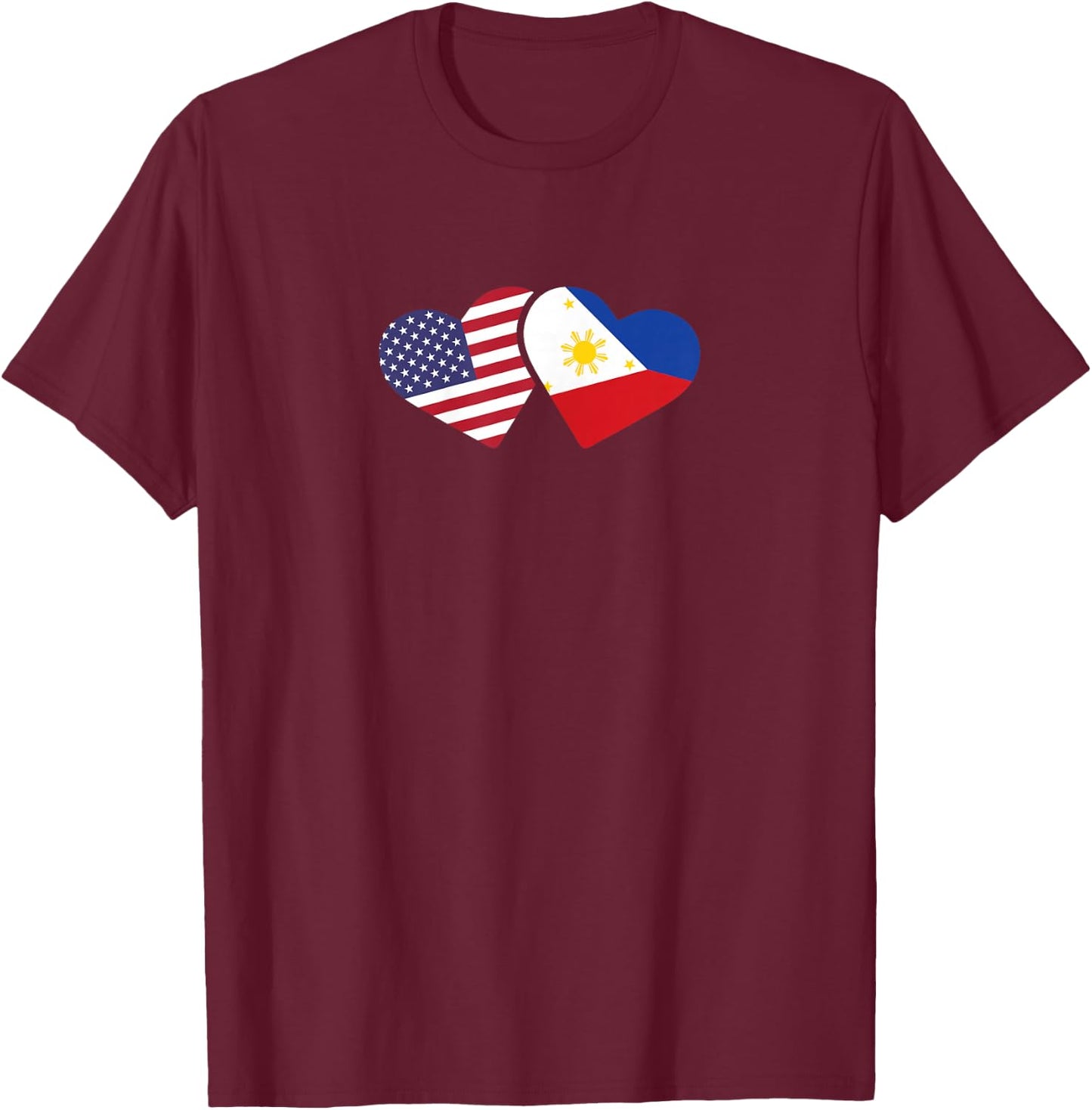 Philippines USA Flag T Shirt Heart Filipino American Love T-Shirt - T-Shirt | Maroon