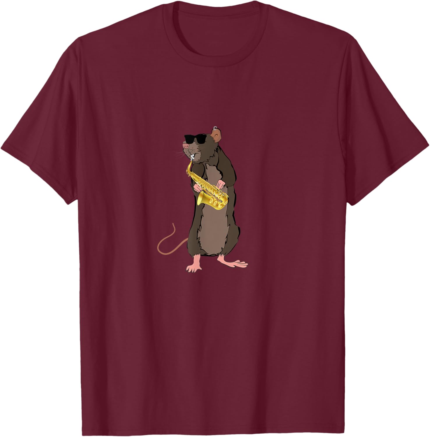 Funny Rat Wearing Sunglasses Playing Saxophone T-Shirt - T-Shirt | Maroon