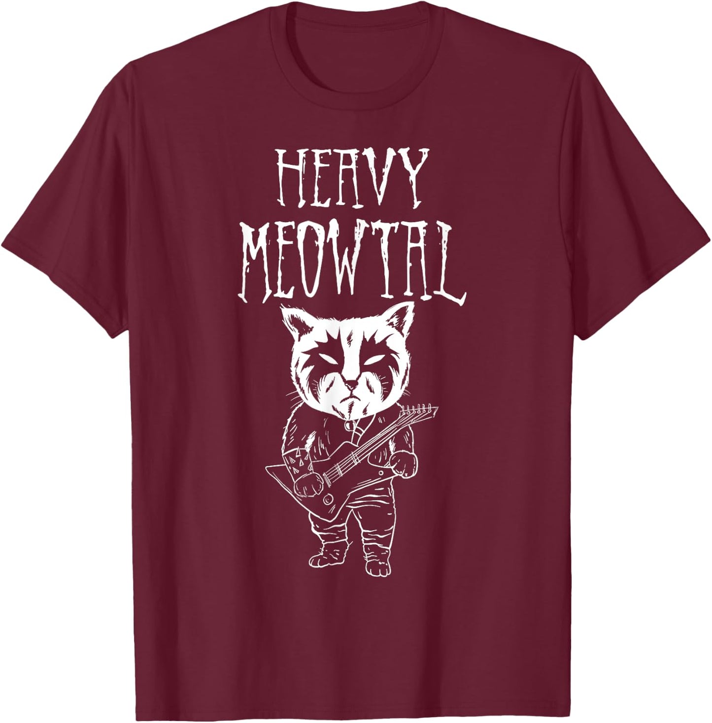 Heavy Metal Headbanger, Guitar, Cat Playing Guitar, Meowtal T-Shirt - T-Shirt | Maroon