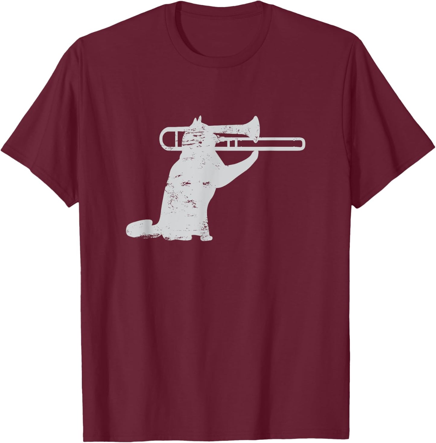Jazz Cat Playing Trombone For Brass Players T-Shirt - T-Shirt | Maroon