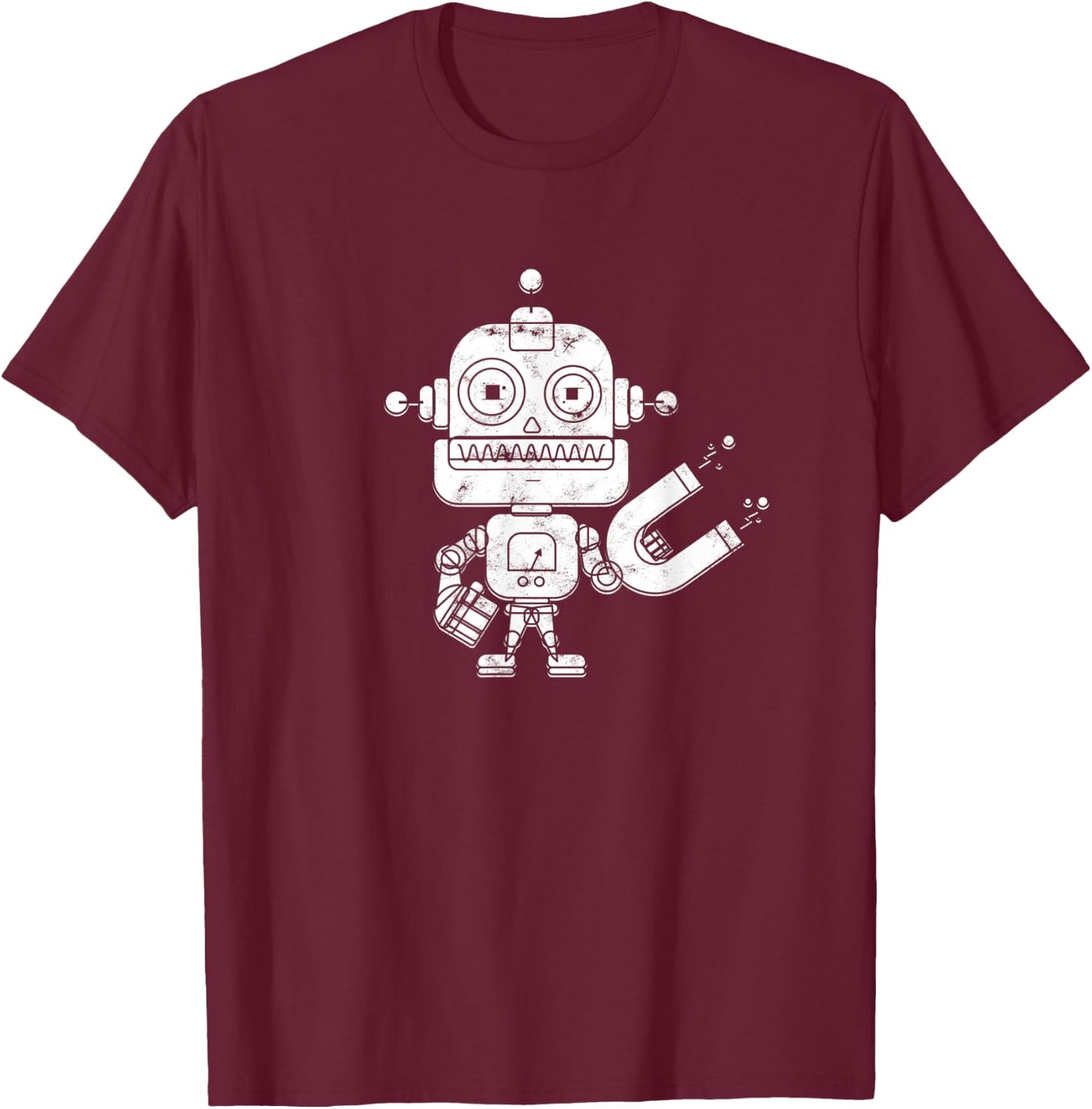 Distressed Retro Robot Dark - Artificial Intelligence Robot T-Shirt - T-Shirt | Maroon