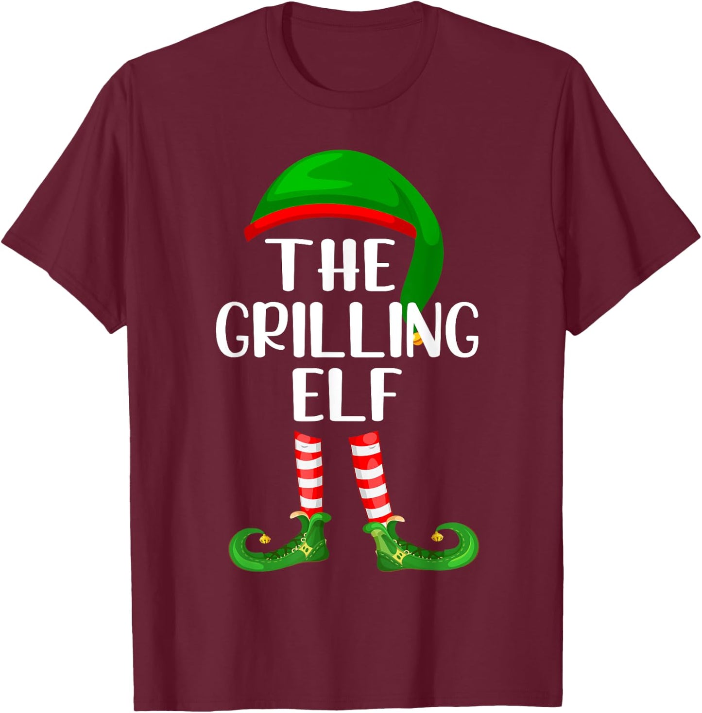 Funny The Grilling Elf Matching Family Christmas T-Shirt - T-Shirt | Maroon