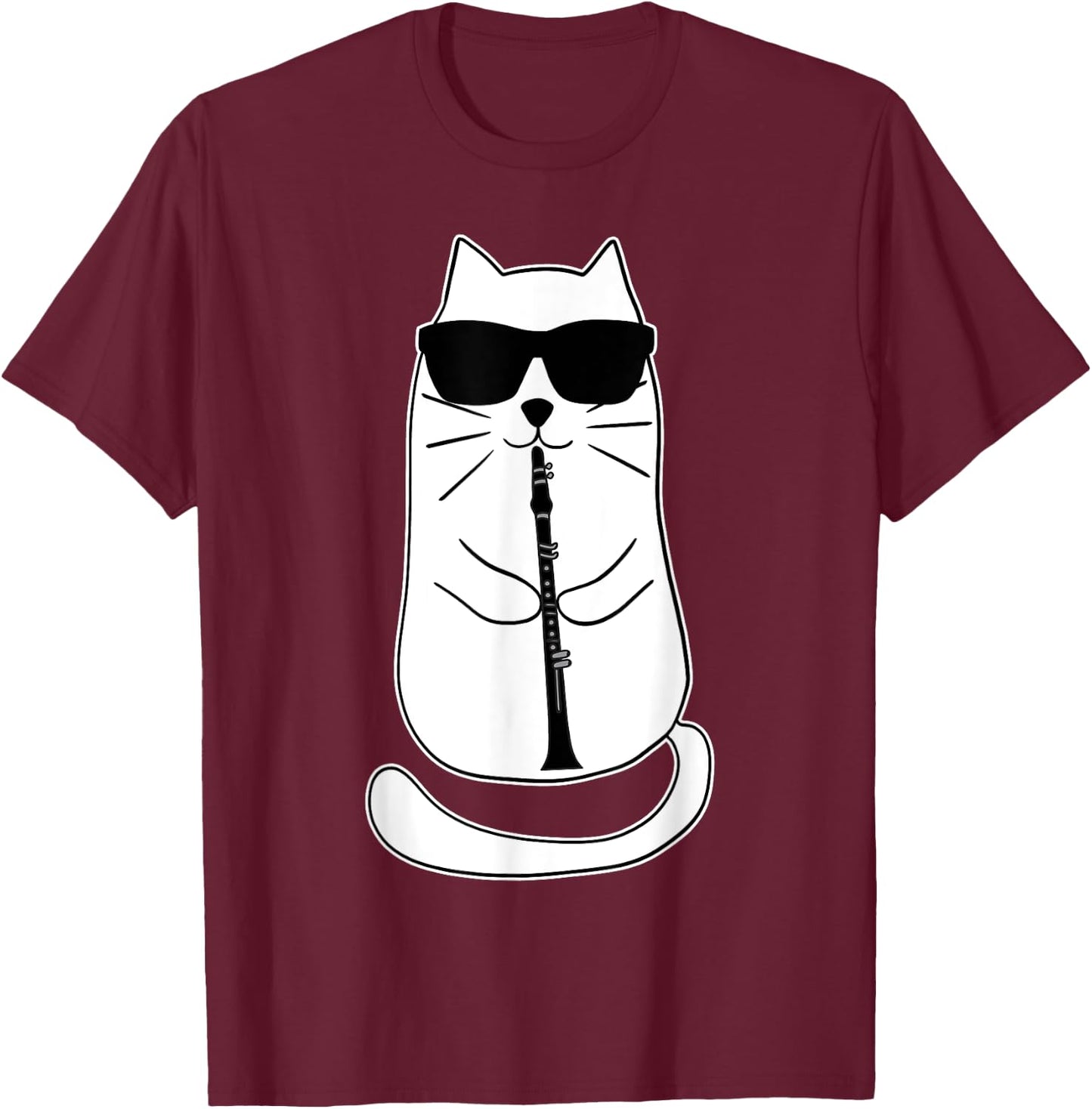 Funny Clarinet Cat With Sunglasses Musician Retro Vintage Men Women T-Shirt - T-Shirt | Maroon