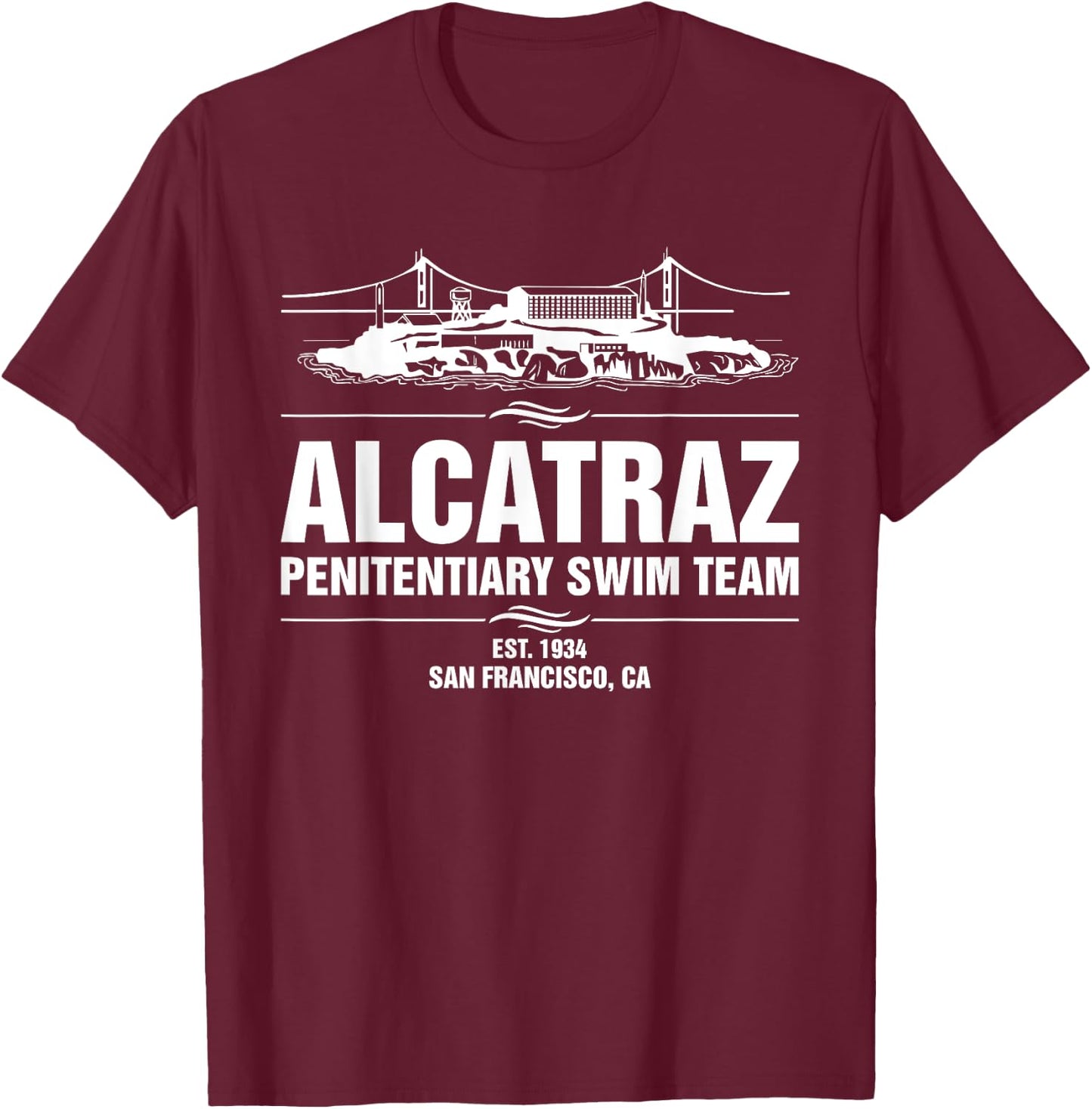 Alcatraz Penitentiary Swim Team Jail Prisoner T-Shirt - T-Shirt | Maroon