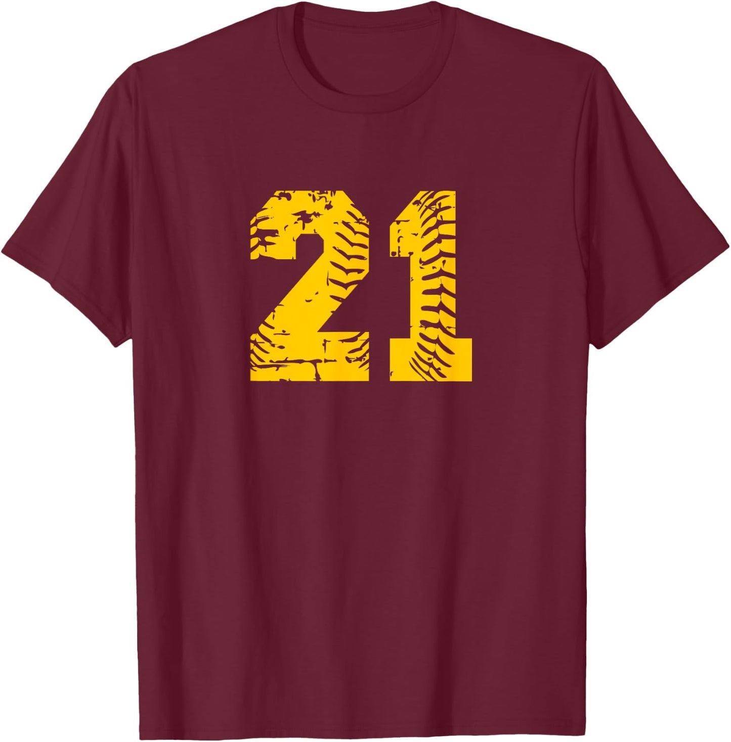 Baseball Softball Number #21 Yellow Birthday Lucky Number T-Shirt - T-Shirt | Maroon