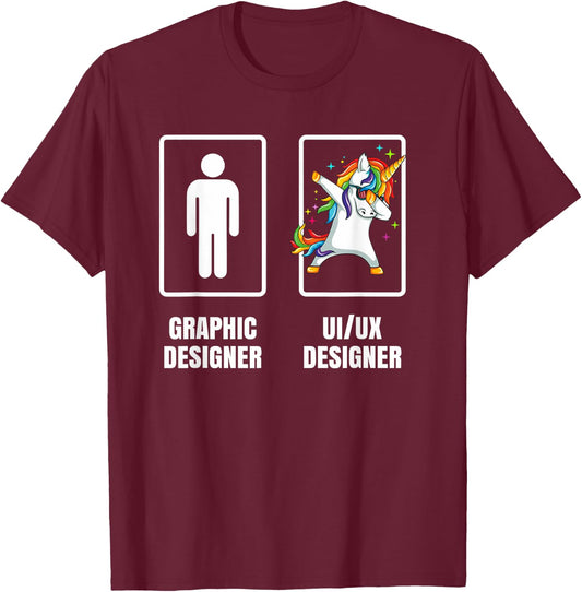 Dabbing Unicorn Graphic Designer UI UX Designer Illustration T-Shirt - T-Shirt | Maroon
