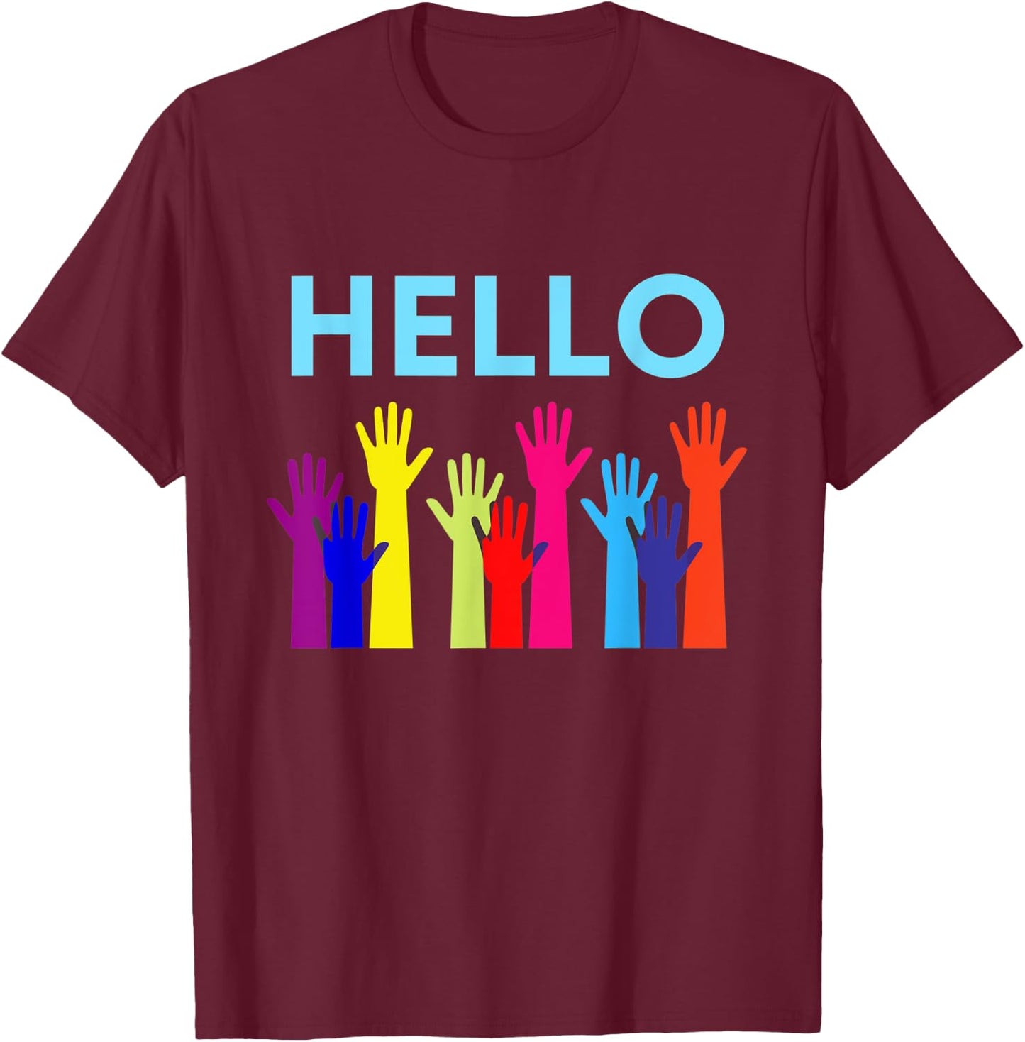 Hello Waving Hands Greeting Gift mom, dad T-Shirt - T-Shirt | Maroon