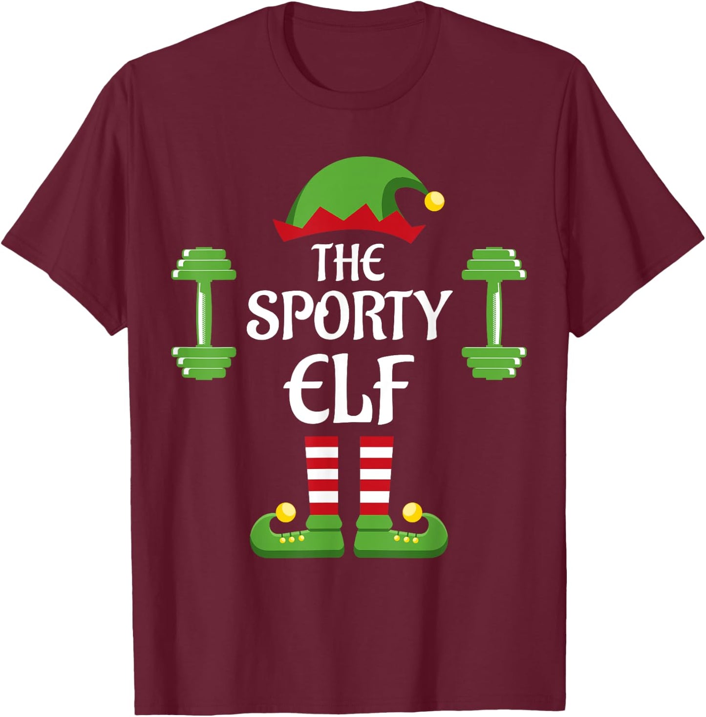 Sporty Elf Family Matching Group Christmas T-Shirt - T-Shirt | Maroon
