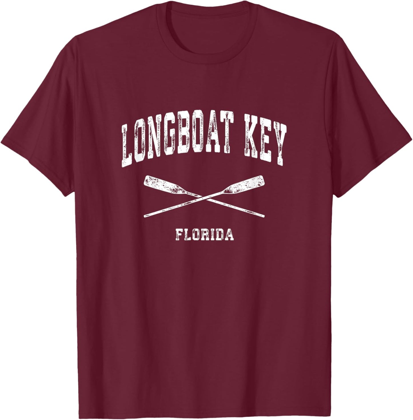 Longboat Key Florida Vintage Nautical Crossed Oars T-Shirt - T-Shirt | Maroon