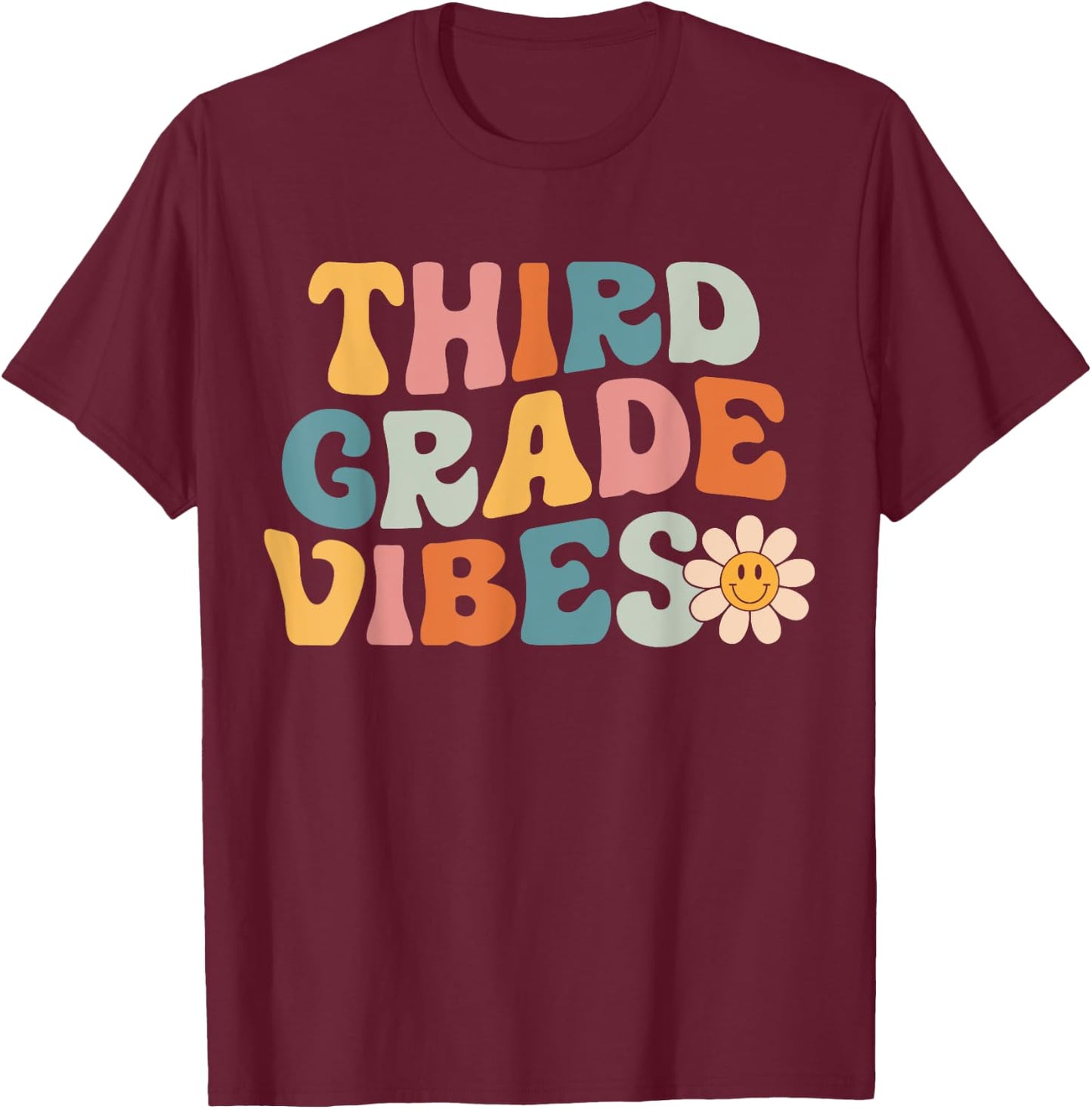 Third Grade Vibes - 3rd Grade Team Retro 1st Day of School T-Shirt - T-Shirt | Maroon