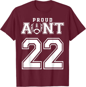 Custom Proud Football Aunt Number 22 Personalized T-Shirt - T-Shirt | Maroon