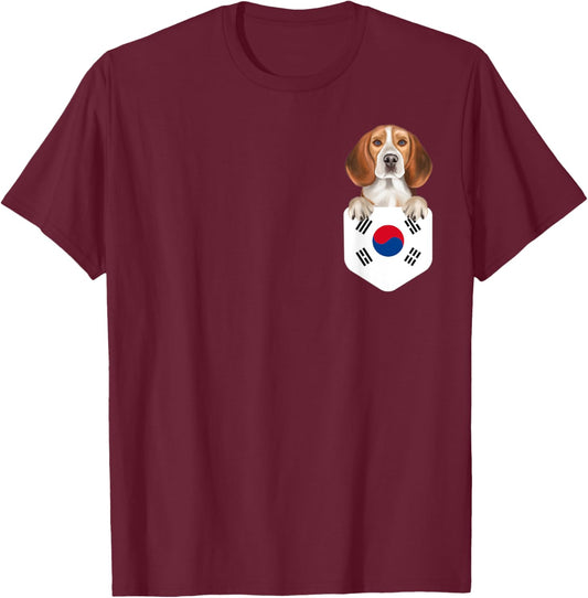 South Korea Flag Beagle Dog In Pocket Women Kids T-Shirt - T-Shirt | Maroon