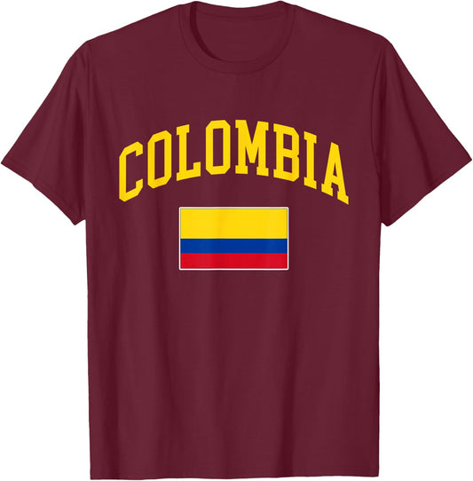 Colombia Colombian Flag Retro Vintage Classic Graphic T-Shirt - T-Shirt | Maroon