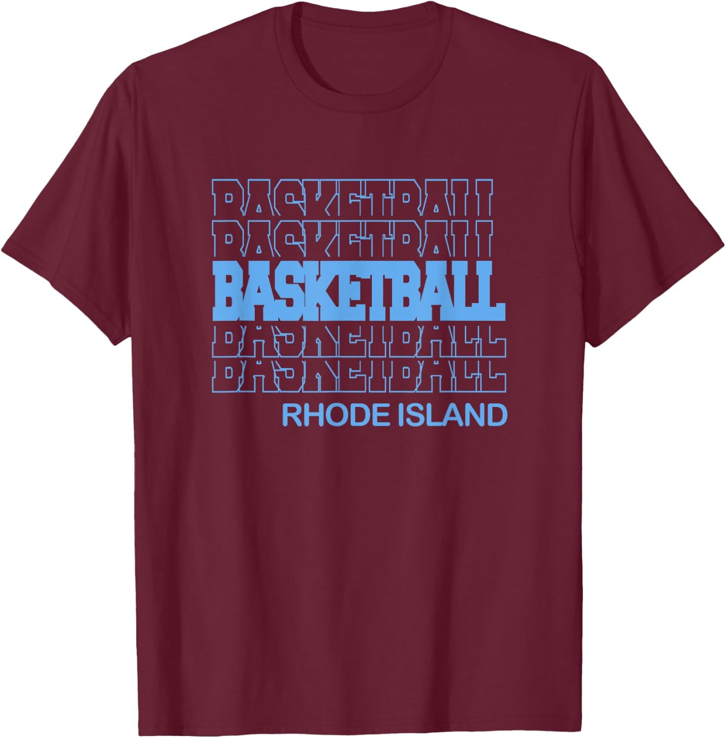 Basketball Rhode Island in Modern Stacked Lettering T-Shirt - T-Shirt | Maroon