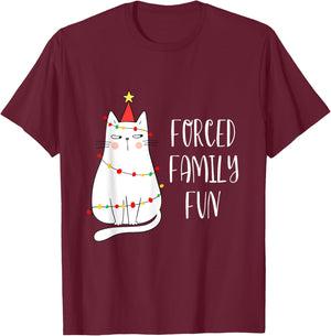 Forced Family Fun Funny Cat Christmas Families Gift Men Women Kids T-Shirt - T-Shirt | Maroon