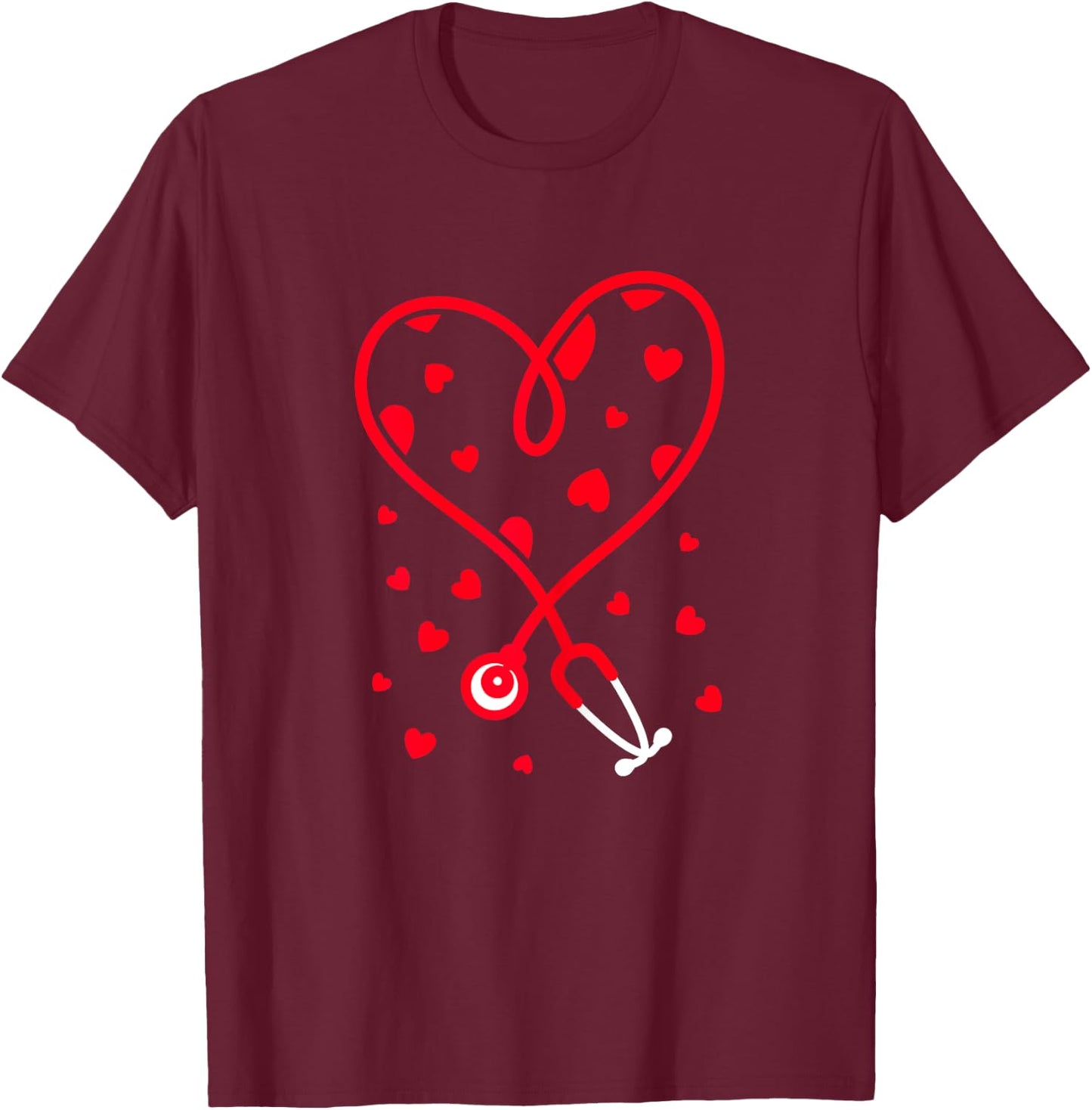 Nurse Stethoscope Heart Valentine's Day Nursing T-Shirt - T-Shirt | Maroon