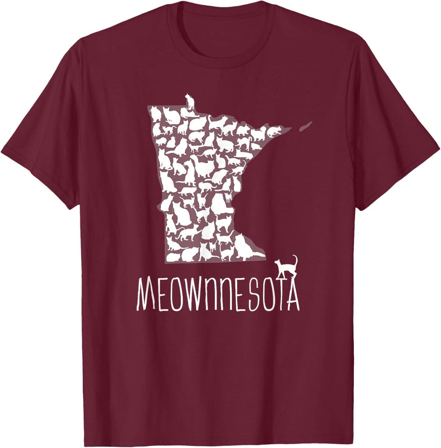 Proud Minnesota Cat Owner Cute Meownnesota State Outline Women Kids T-Shirt - T-Shirt | Maroon
