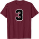 Number 3 Sports Team White Black Varsity Number T-Shirt - T-Shirt | Maroon
