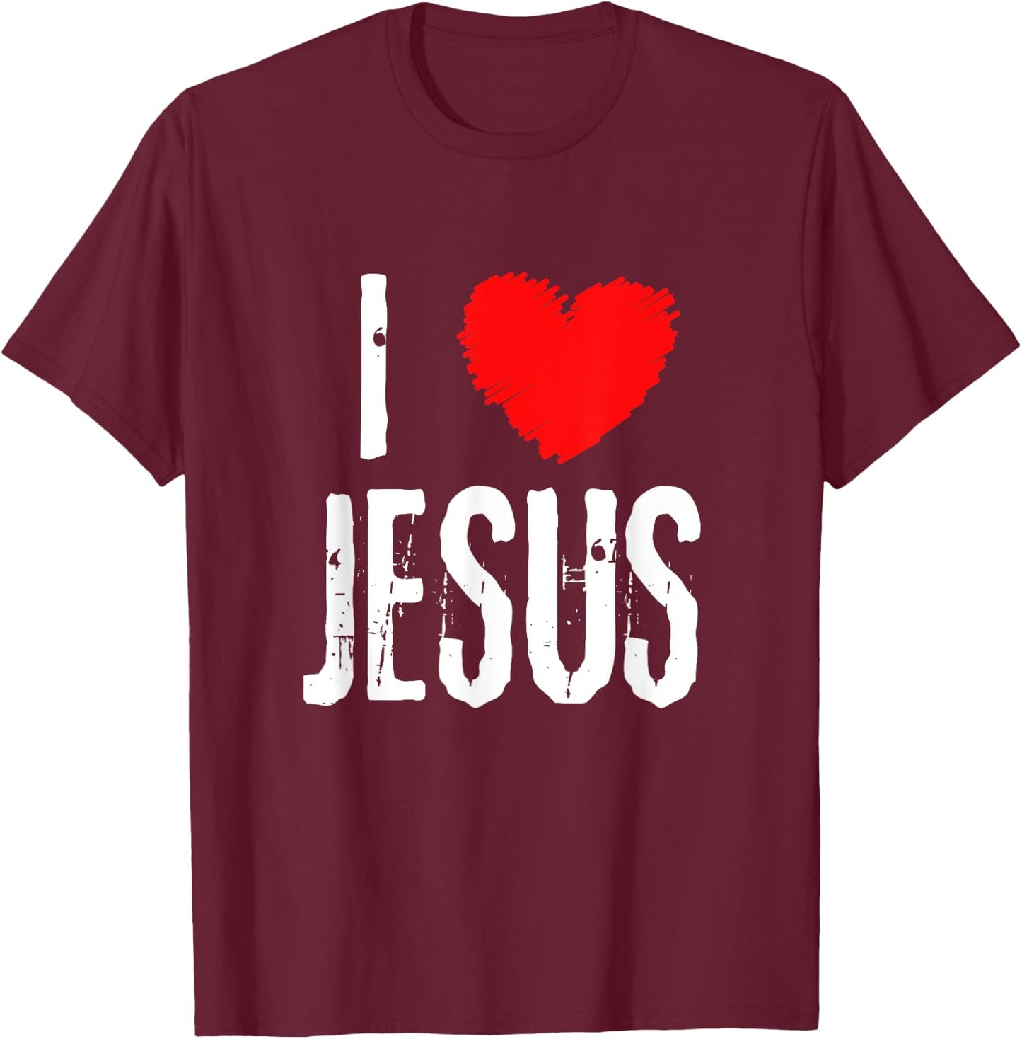Vintage Grunge I Love JESUS typography, Christian T-Shirt - T-Shirt | Maroon