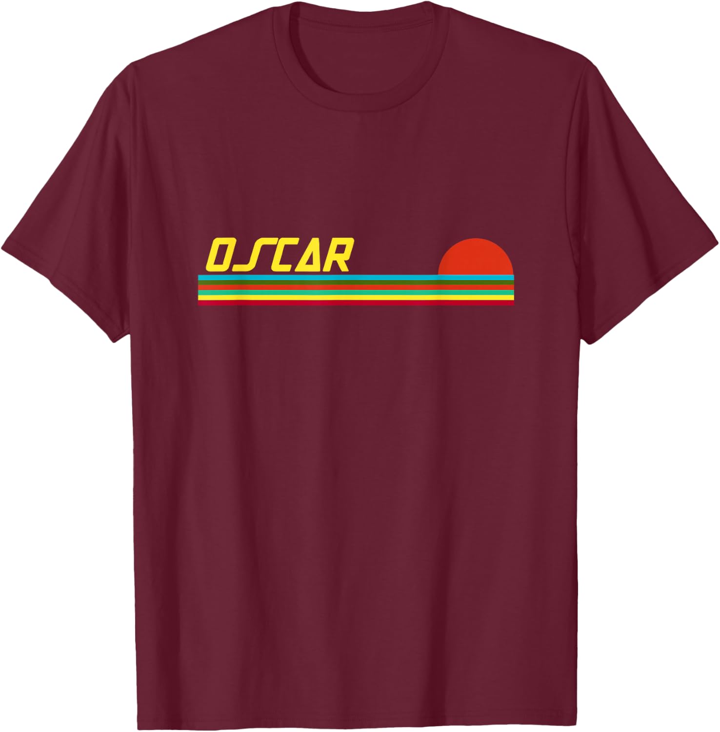 Oscar First Name Logo Retro Sunset Surfer Style Oscar T-Shirt - T-Shirt | Maroon