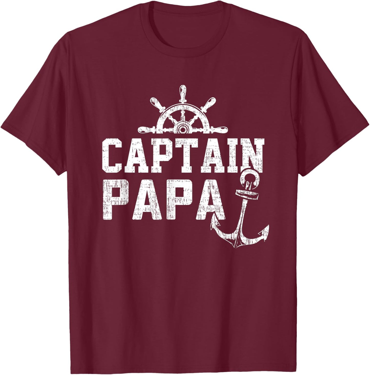 Captain Papa Pontoon Boating Fishing Lake Sailing Family T-Shirt - T-Shirt | Maroon