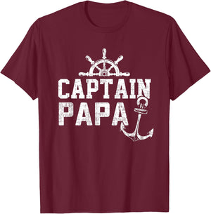 Captain Papa Pontoon Boating Fishing Lake Sailing Family T-Shirt - T-Shirt | Maroon