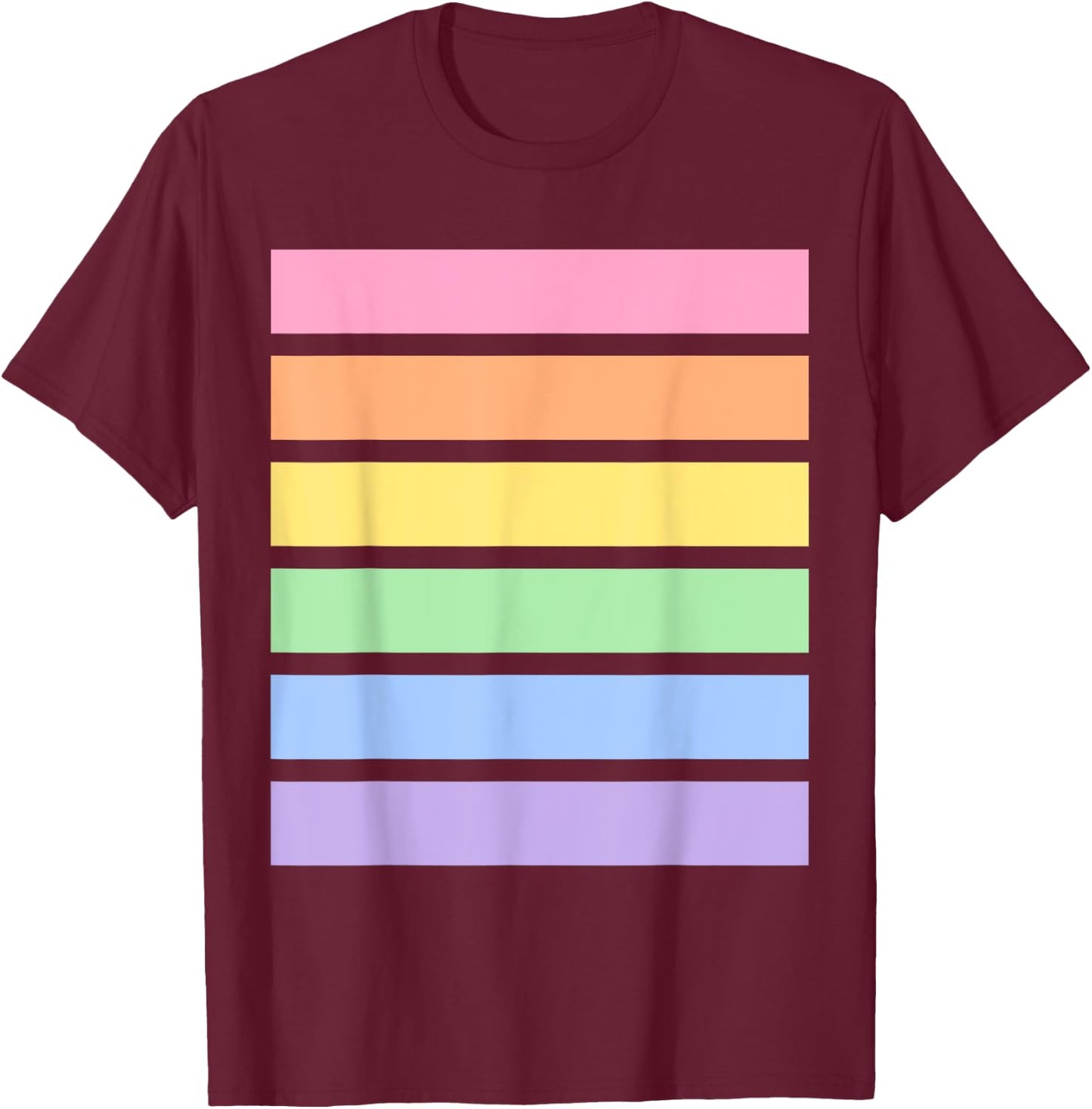 MeadowHeart Rainbow Pastel Striped T-Shirt - T-Shirt | Maroon