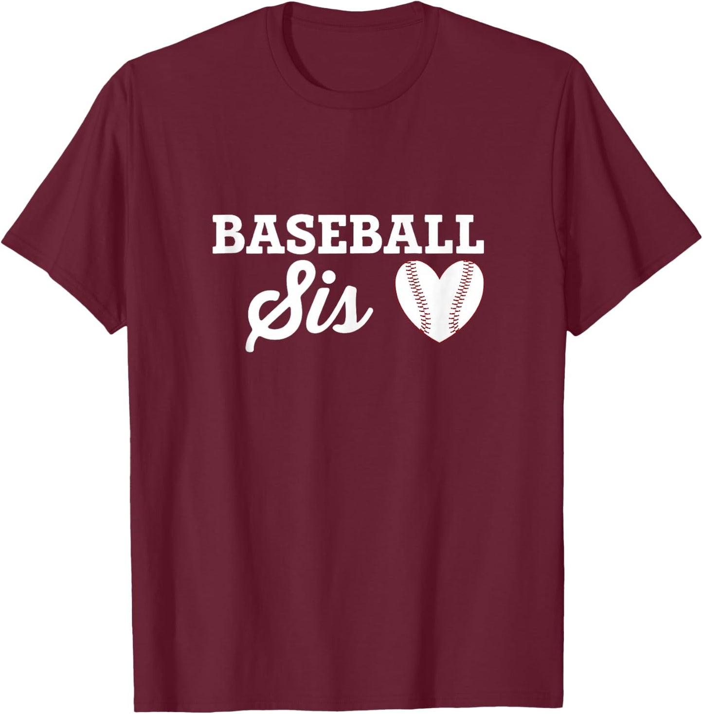Baseball Sis Sister Love Heart Baseball Sports T-Shirt - T-Shirt | Maroon