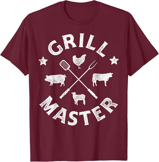 Grill Master Funny Pork BBQ Barbecue Grillmaster Men Women T-Shirt - T-Shirt | Maroon