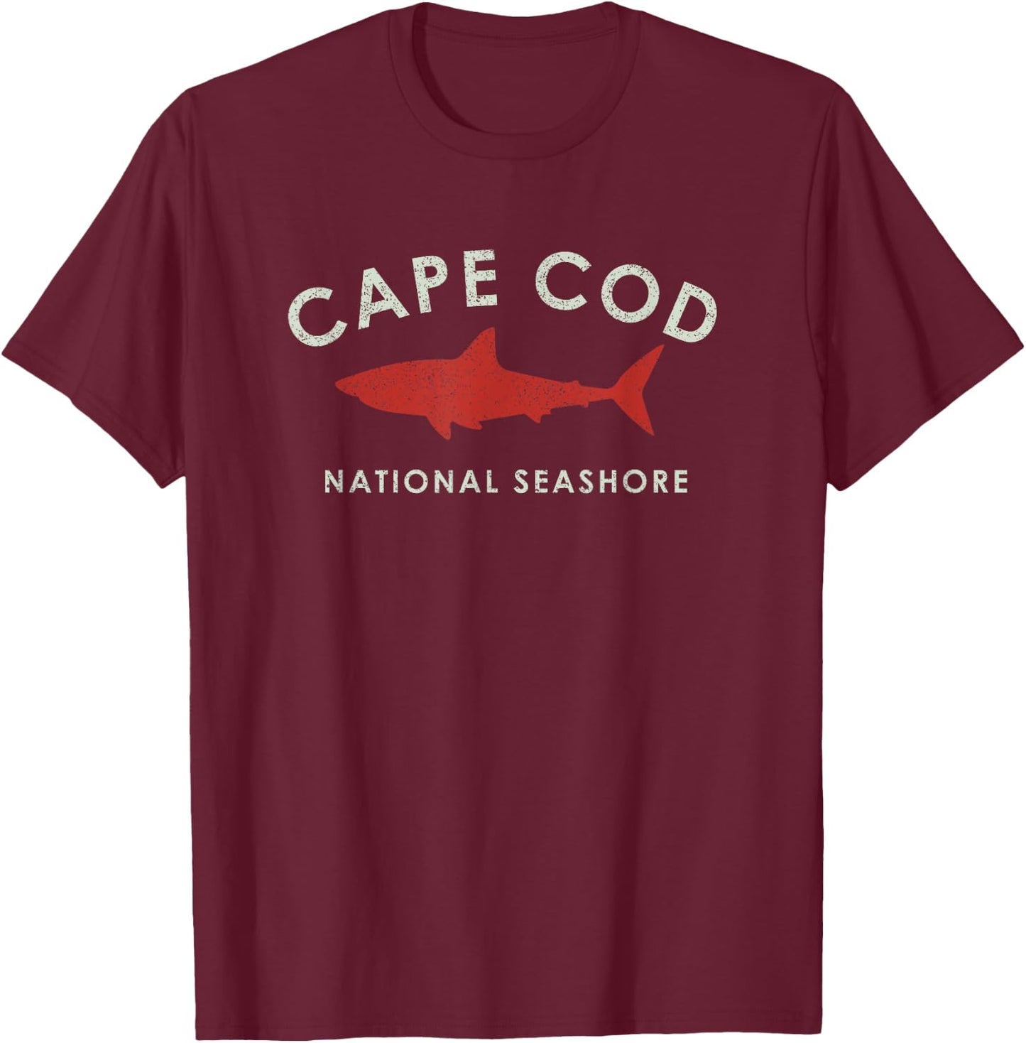 Vintage Cape Cod National Seashore Shark Graphic T-Shirt - T-Shirt | Maroon