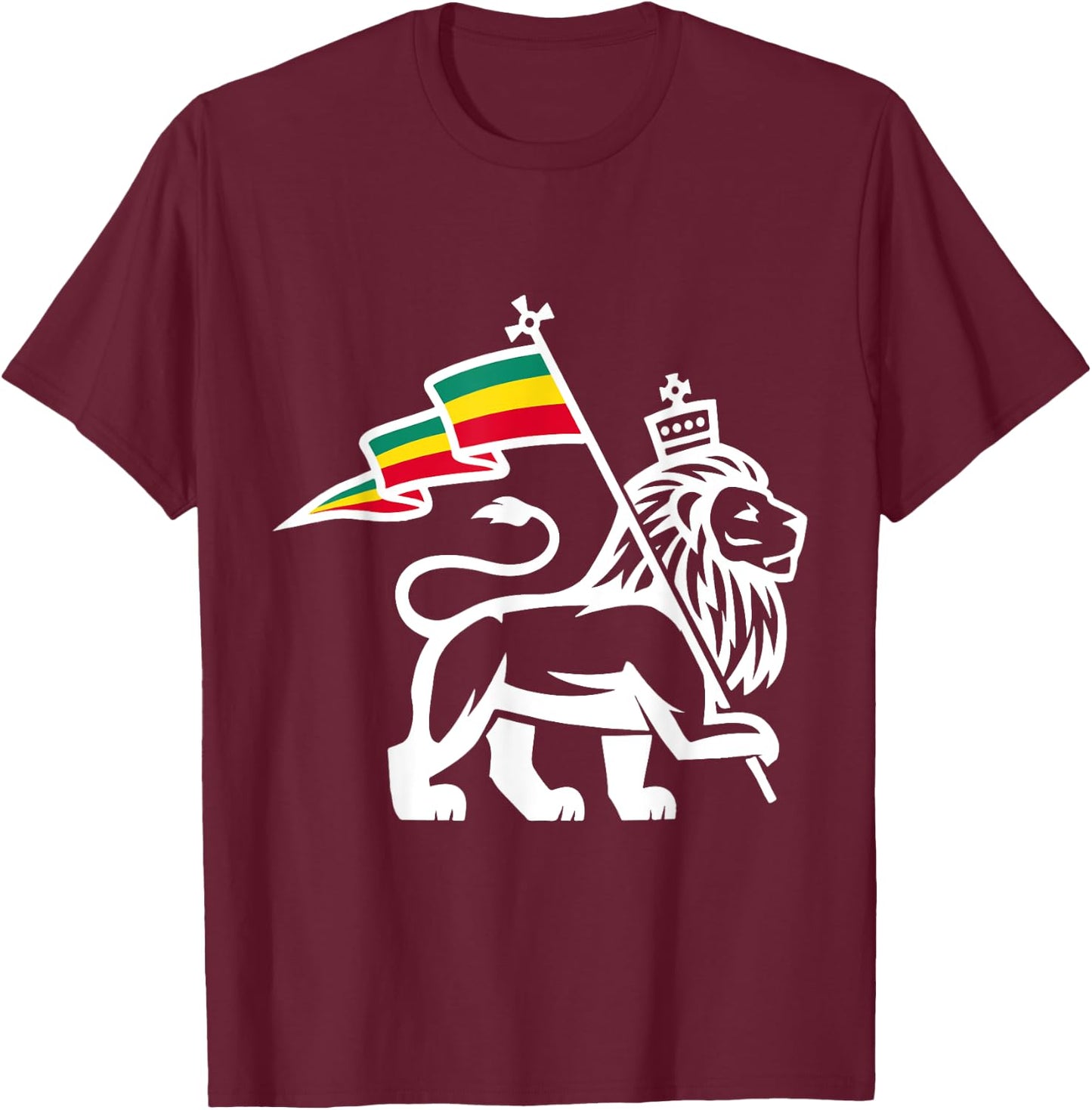 Lion of Judah Judah Rasta Rastafari Reggae T-Shirt - T-Shirt | Maroon