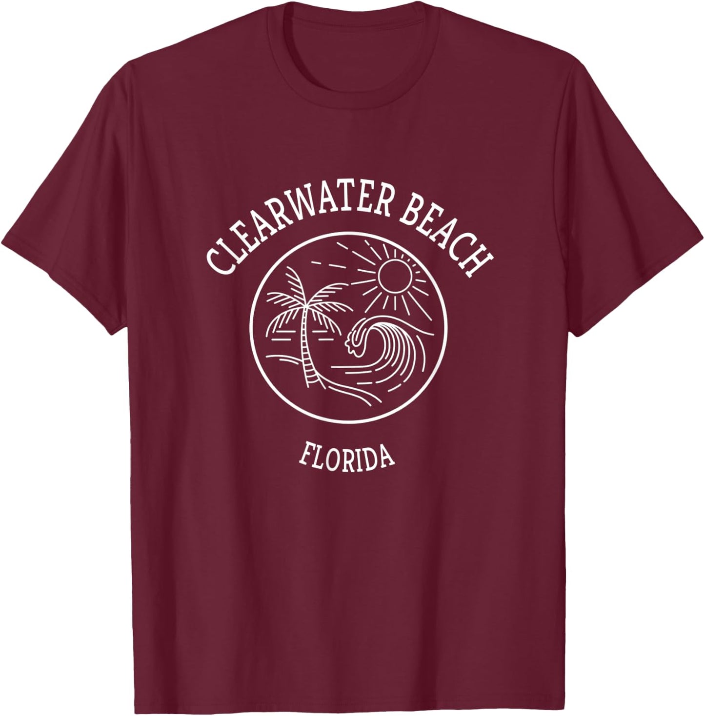 Clearwater Beach Florida Retro Seascape Novelty Art Design Men Women T-Shirt - T-Shirt | Maroon